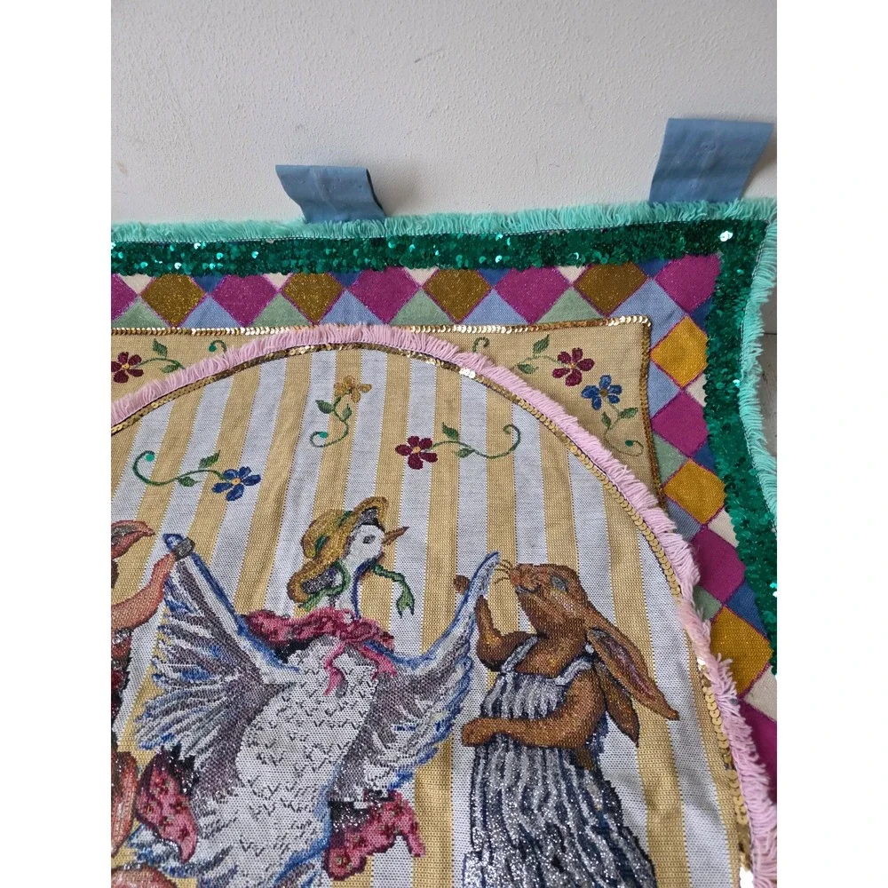 Goodwin weaves Tracy Porter bunny goose pig RARE tapestry‎ hanging sequin unique